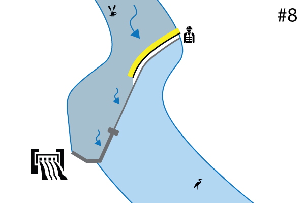 Гибкие коффердамы Water-Gate ©. Схема установки на пороге реки | Водосброс. Дело # 7